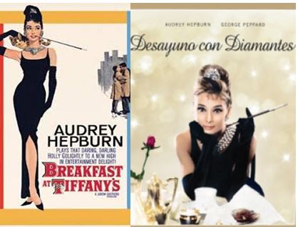 audrey hepburn portada de la pelicula desayuno con diamantes y su nombre original 