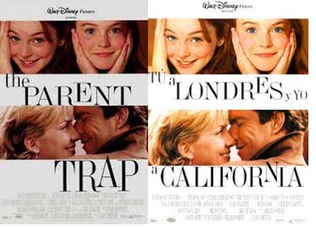 Portada de la película original y la traducción española de la película tú a Londres y yo a California con Lindsay Lohan